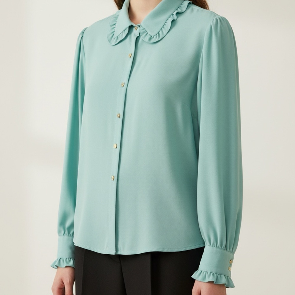 Elegant Teal Blouse with Ruffle Details